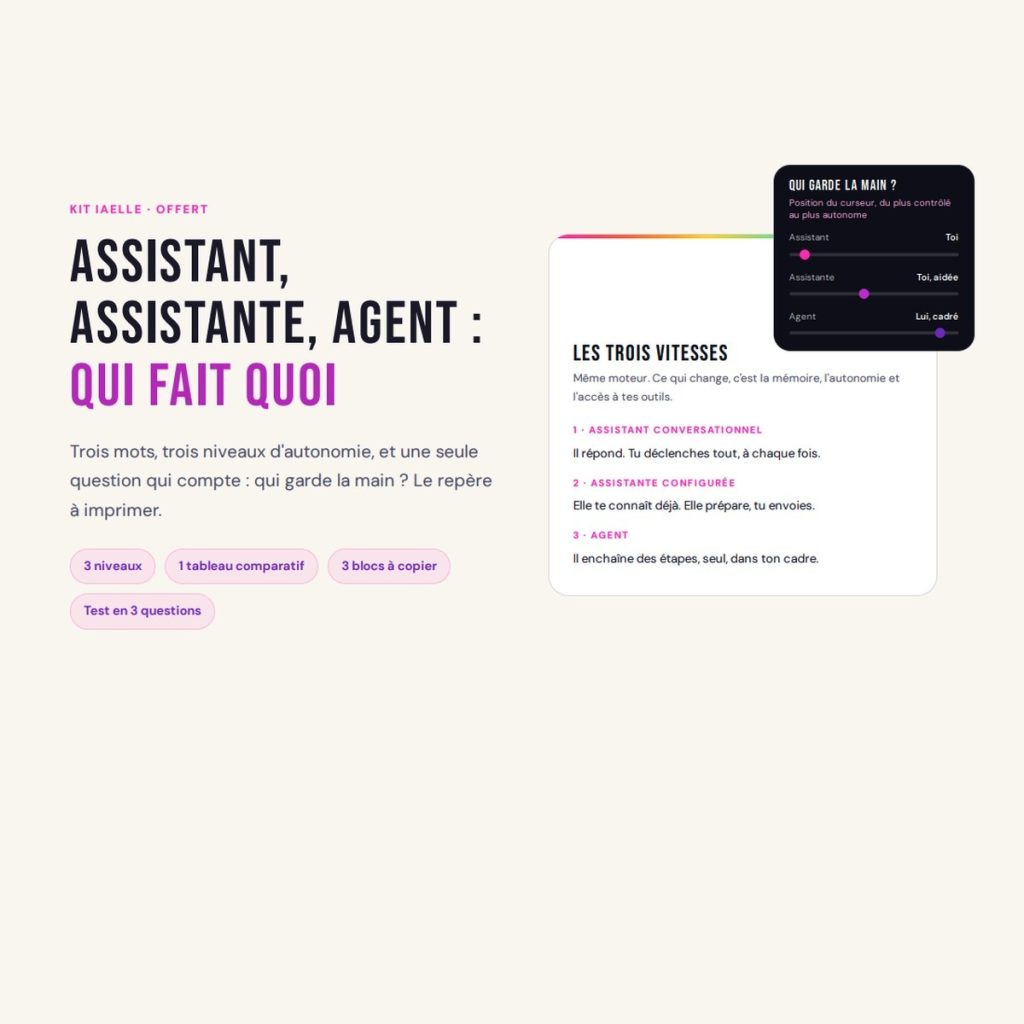 Kit IAelle offert : assistant, assistante, agent, qui fait quoi