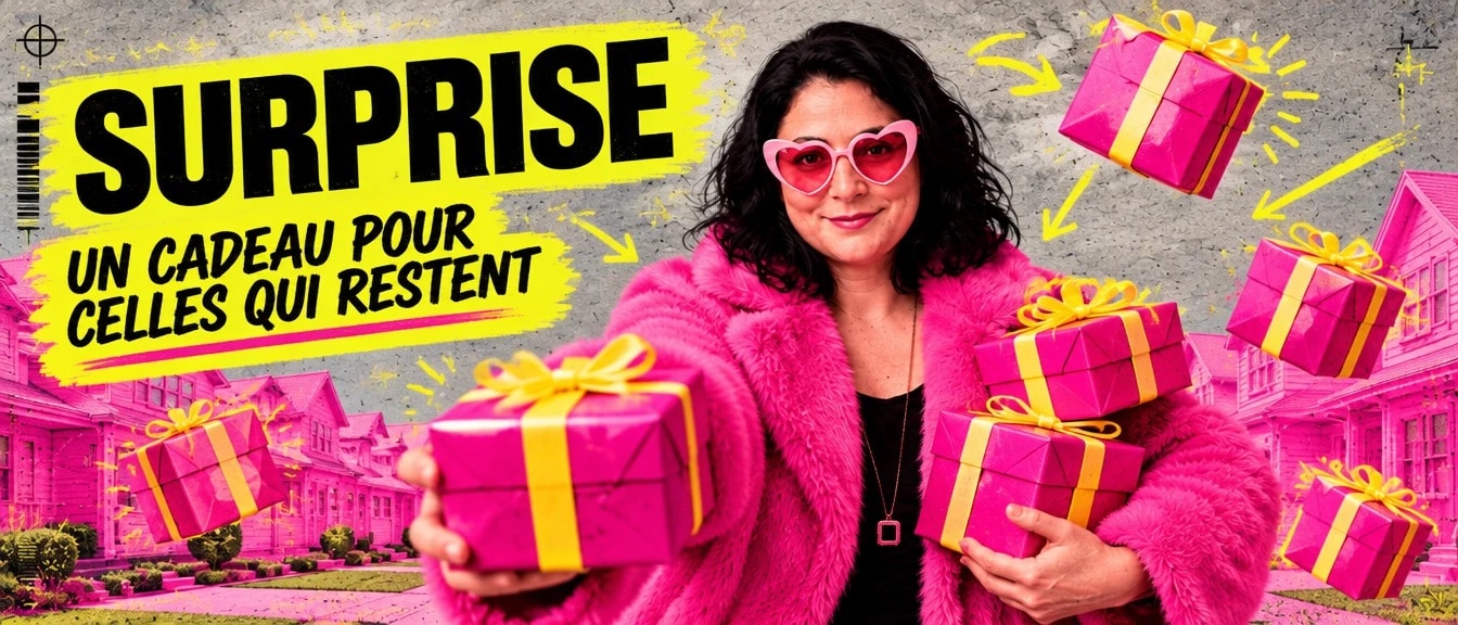 Surprise : Yaelle tend un cadeau rose, un cadeau pour celles qui restent jusqu'au bout