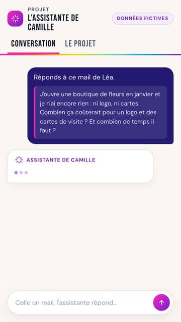 Répondre à une cliente : aperçu de l’assistante sur téléphone