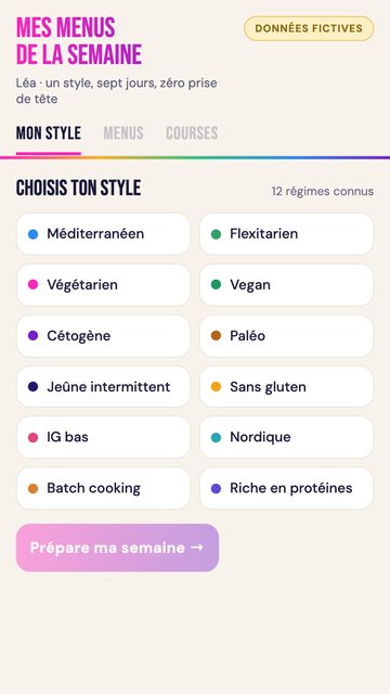 Tes menus de la semaine : aperçu de l'application sur téléphone